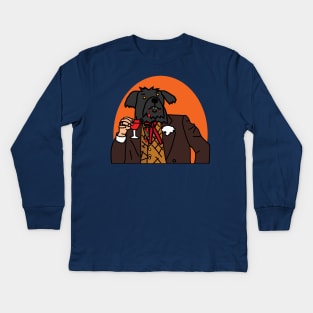 Halloween Horror Portrait Vampire Dog Drinking Wine Kids Long Sleeve T-Shirt